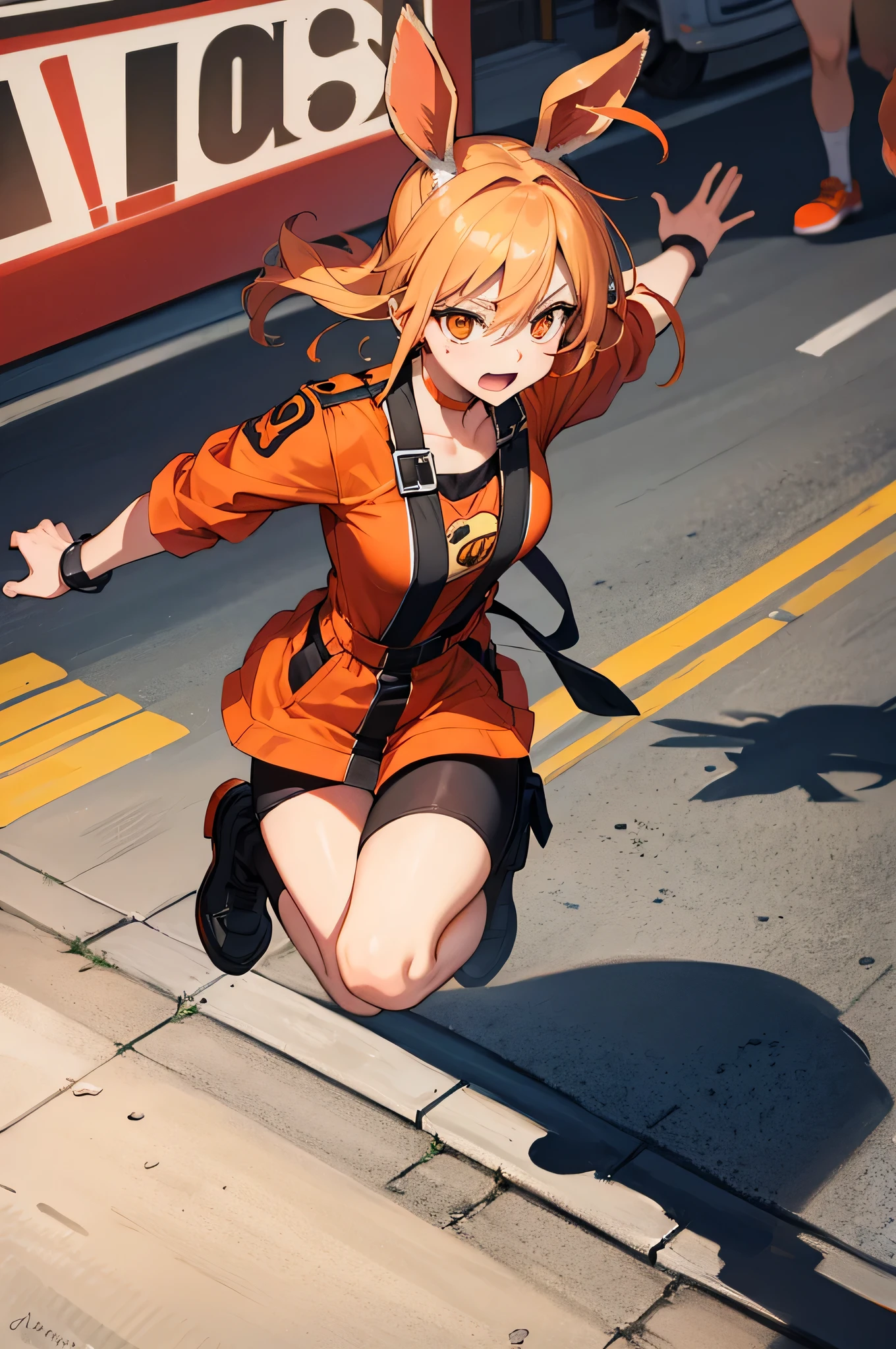 A drawing of: The carrot Claudia Sheinbaum alarmed and scared running in the street with a sign that says " Run, the September crisis is coming", in ink and canvas