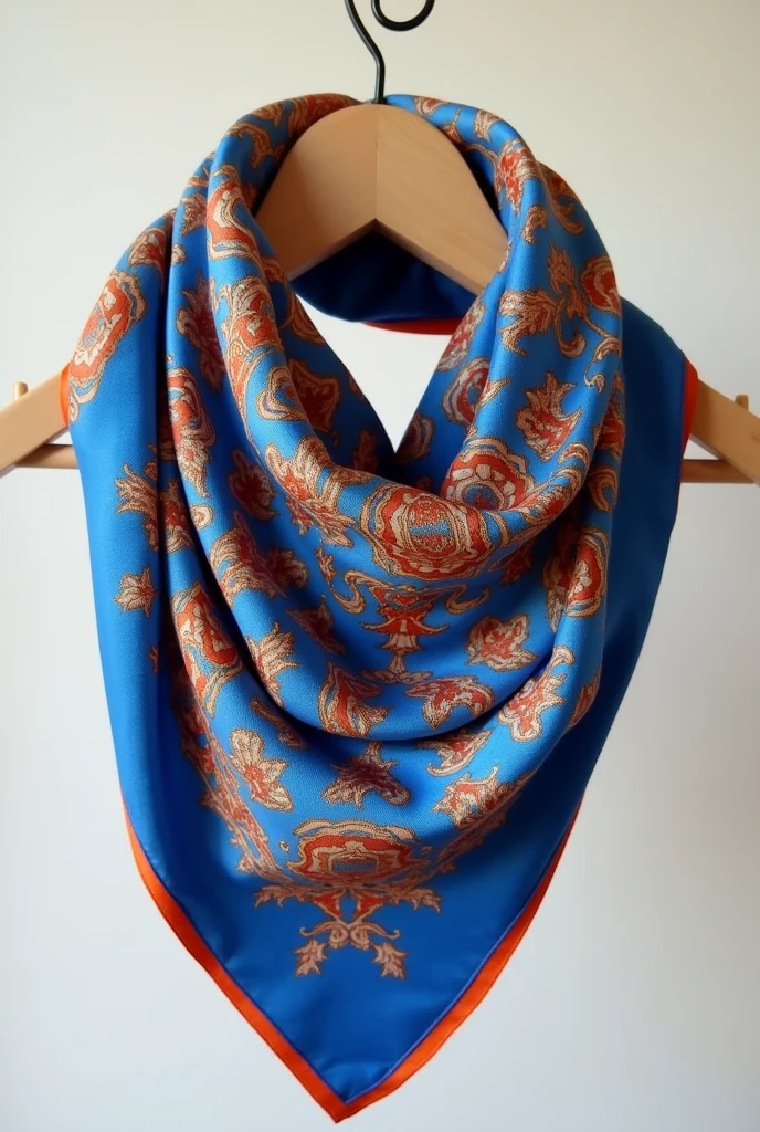 Square silk scarf，A blue silk scarf，Orange-embellished bank employee scarf
