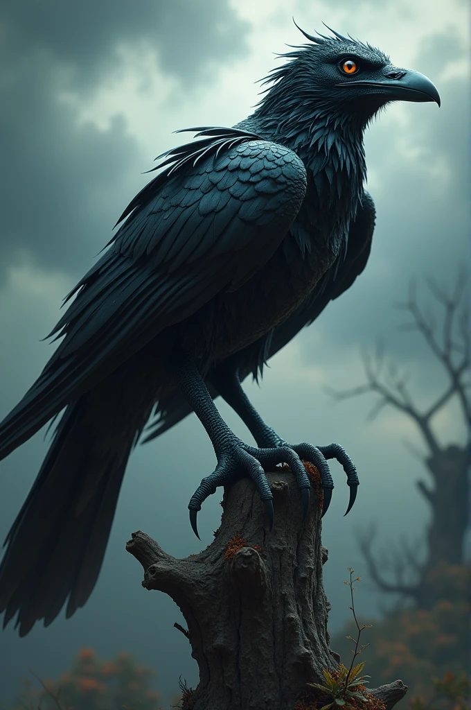 Fusion of a crow with a lizard