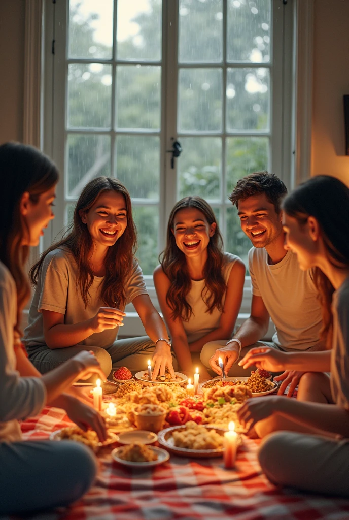 How does the success of the indoor picnic impact the group’s perception of rainy days?