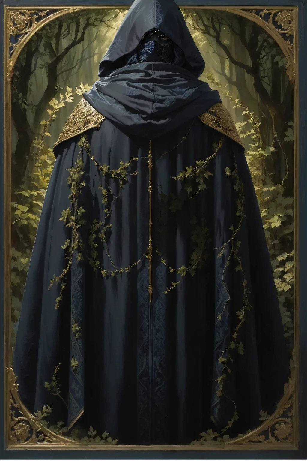 arafed image of a hooded man in a blue capa and hood, capa. detalhes extremamente altos, ornate capa, black capa hidden in shadows, dark capa, a black capa, capaed, dressed in capa, retrato de um mago da floresta, tom bagshaw donato giancola, wearing a luxurious capa, dark capaed figure, wearing dark capa