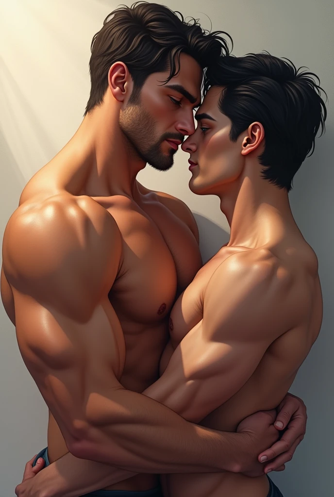 A blue-eyed muscular white man with his dark-haired boyfriend making love !