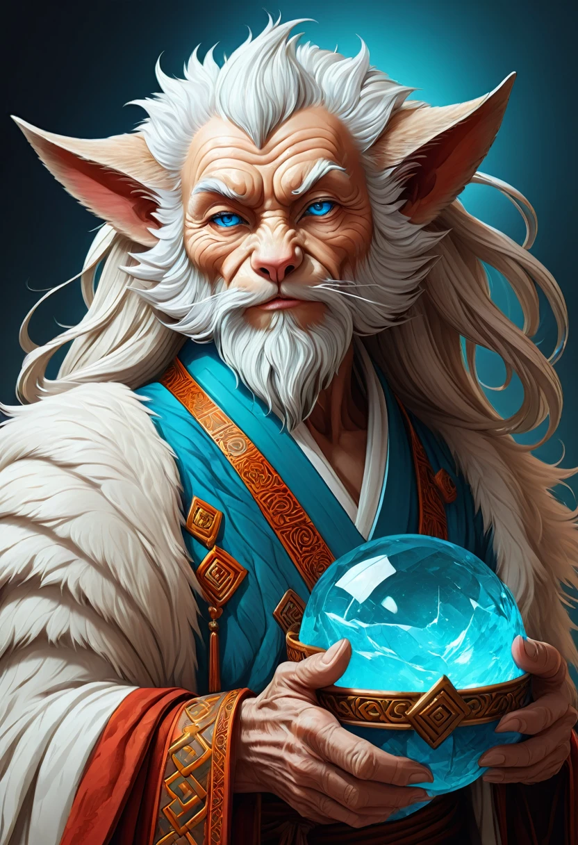 Anthropomorphic geriatric kitsune-satyr monk. red fur. Old, wrinkled ancient, decrepit. Crystal blue eyes. wise face. wizened. long detailed fingers. kind and gentle face. grandfatherly. Official Art – An Award-Winning Digital Masterpiece In 4K Ultra HD, Extreme Detail And Intricate Realism. Symmetrical Face. This bright and colorful Concept Art Brought To Life By The Hands Of Artists Like Wlop & Artgerm In A Stunning 2D Vector Illustration. Background Is A Panoramic Vista.
