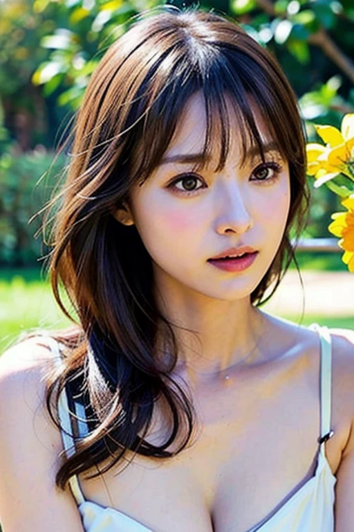 ((Exposing breasts 1.6))),(((Exposing breasts 1.6))),(((Exposing breasts 1.6))),masterpiece, Highest quality, 8k, Absurd, Beautiful medium long bob hair,Woman in her late 20s, That shy expression is cute, (Sensual Style),((Seven episodes were filmed...............1.4)), (Nude 1.5), No makeup, The near road and the far road, Written boundary depth, Surreal, High resolution, photograph, Sharp focus, Face lamp, Dynamic Lighting, highest detailed, ,Extreme detaileds、Super detaileded、detailed、Real Skin、elegant features、Positive and optimistic、(The background is a colorful flower field)