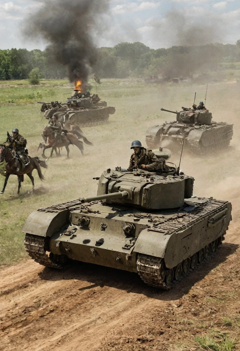 5 chrchltnks mk7, A group of cavalry attacking a tank