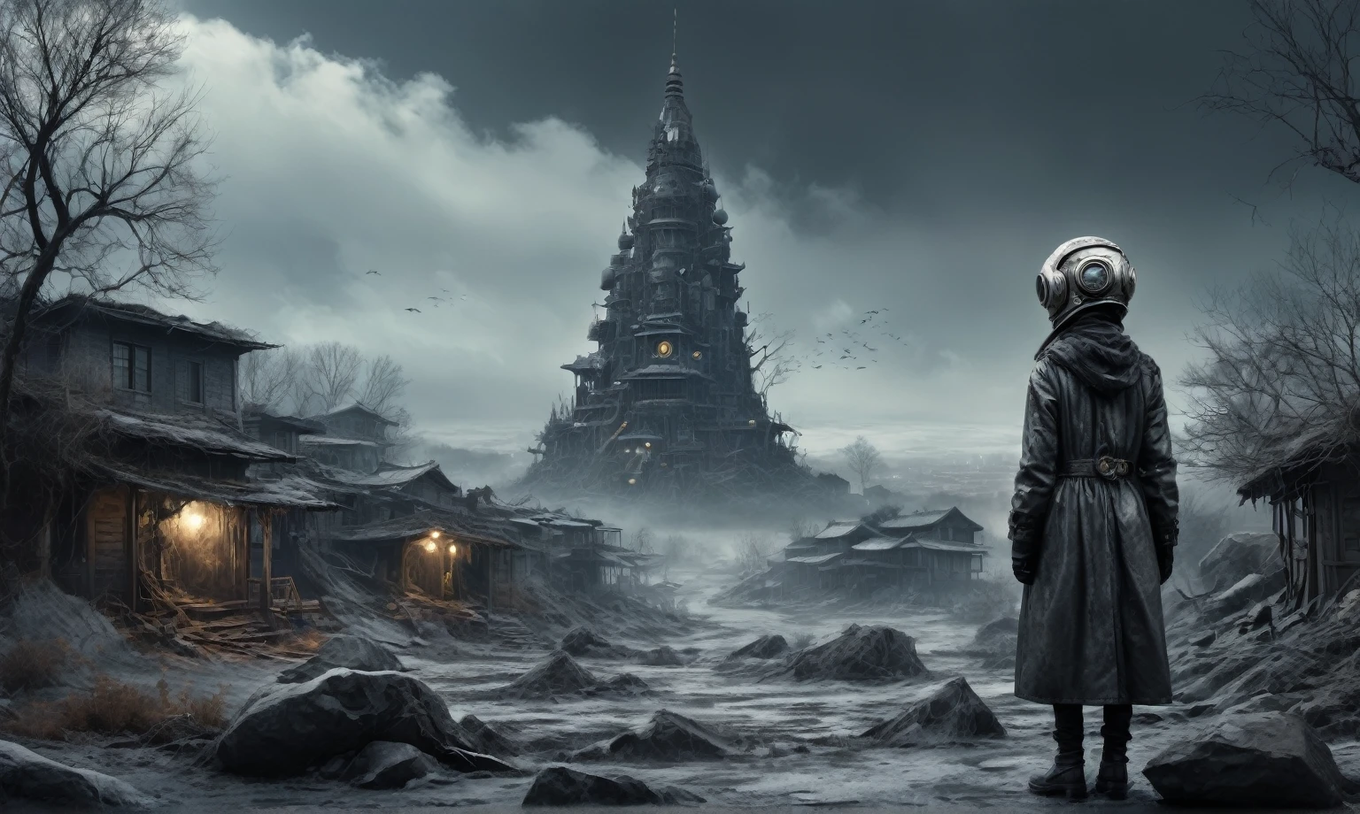 insane of USSR , and helmet Style, tongs in hands, pinhead, camouflage Rusty, Ambient in a meteorite ,graphite old witch after a psychiatric clinic,winter,intricate landscape,slate grey atmosphere,film grain,faded,snake's eyes extremely detailed,another world,ring of truth,French Braid with a Twist,view from height,once pretty face,eyebrow up,full body shot,ominous landscape, Simon Stalenhag,Nicola Samori,full body shot,beggar paladium The Alien Entity,Technicolor,natural skin textures, hyper realism, hyper detailed,Extremely detailed,High contrast,Masterpiece,Realistic,Ultra Detailed, intricate details,realistic humid leather,extremly intricate,Epic Realistic, cinematic style,irina yermolova,high contrast,hdr,extremely detailed, deep night landscape,masterpiece,intricate details,faded,eyes extremely detailed, high detailed eyes,8k resolution,RAW,retina, Nikon Z9,China,Guangxi Zhuang of China,tkt style,ears perfect, transition between two art styles, Ink painting to photorealism, Double contact, X-ray, Creative vivid light, masterpiece fantastic, Abstract, Surrealism, super detailed, high resolution, stop:35;(((creature with a spectral and ghostly appearance)). Her skin is pale, almost translucent,ancient rock,In a vibrant and mesmerizing artwork, a hot air soars through the layers of clouds, revealing a colossal and enigmatic cityscape nestled within. The buildings in this ethereal city are adorned with intricate details and exude an aura of mystery. Above the cityscape, lend an enchanting touch to the scene. steampunk. The intricate mechanics create a sense of wonder and fascination, as if stepping into a dreamlike realism