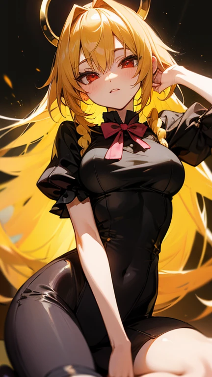 Konjiki no Yami (to love ru), golden hair, ta, skimpy outfit, cute, red eyes, slender, detailed, high quality, masterpiece