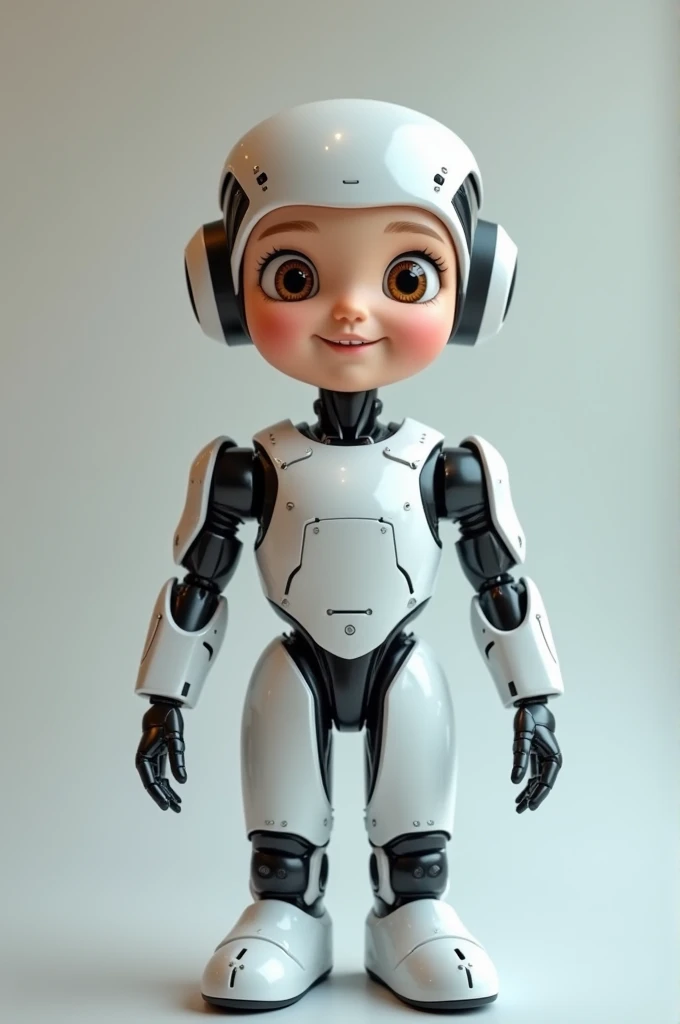Create an image of an AI with a neutral, approachable appearance, embodying knowledge and empathy. The AI should have a simple but well-groomed outfit that exudes a sense of professionalism and comfort. The face should be warm and welcoming, with attentive eyes that suggest a readiness to help and learn. The overall appearance should balance efficiency with a friendly demeanor, making the AI appear both practical and amiable.