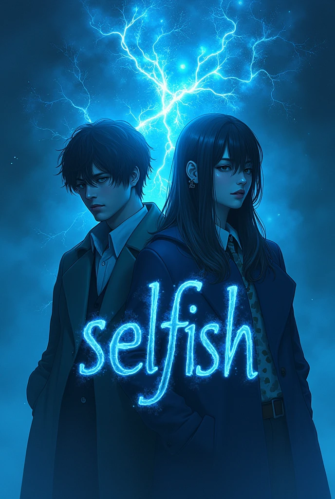 Image of blue look with the word selfish and merge this with the characters of the series
