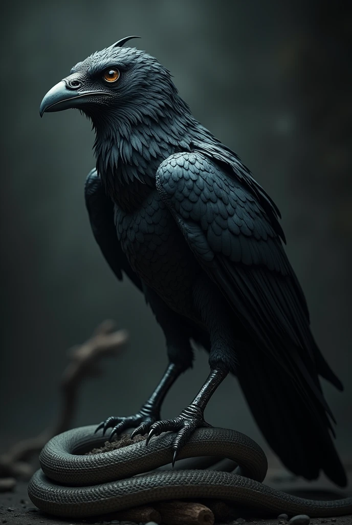 Fusion of a crow with a reptile , more reptile than crow