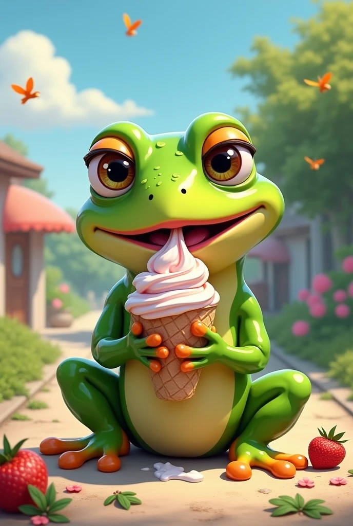 Pepe the frog eating ice cream

