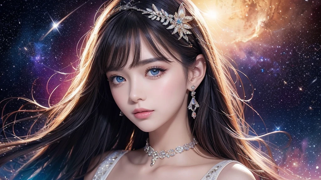 Portraiture (Strass) In space, Colors of the universe, Magnificent watercolor style, (Look to the side:1.1), Furry, (alone:1.1), There is a cat, Highest quality、16k、