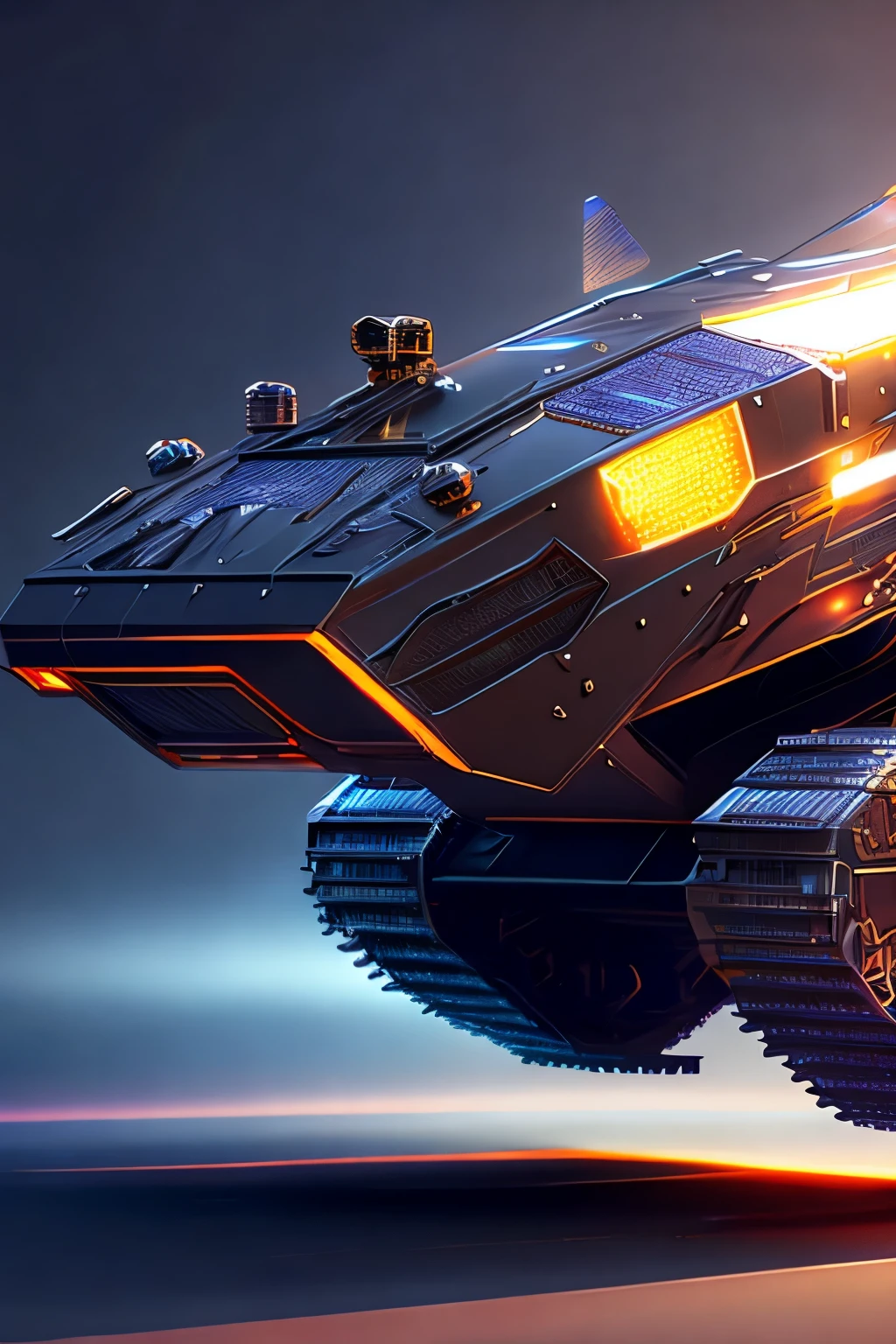 transparent armored tank, 360 degree beam cannon, solar panels, stealth type, recognition obstruction, shading effects, gradation magic effects, (ultra detailed, absolutely resolution, best quality:1.3), 2.5D, delicate and dynamic, graphic CG digital art