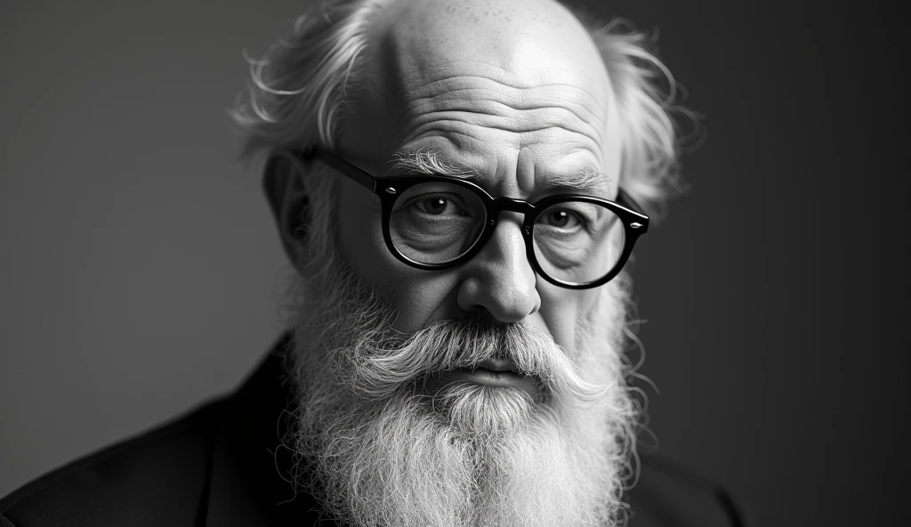 make a black and white image of Piotr Kropotkin from the front and wearing glasses