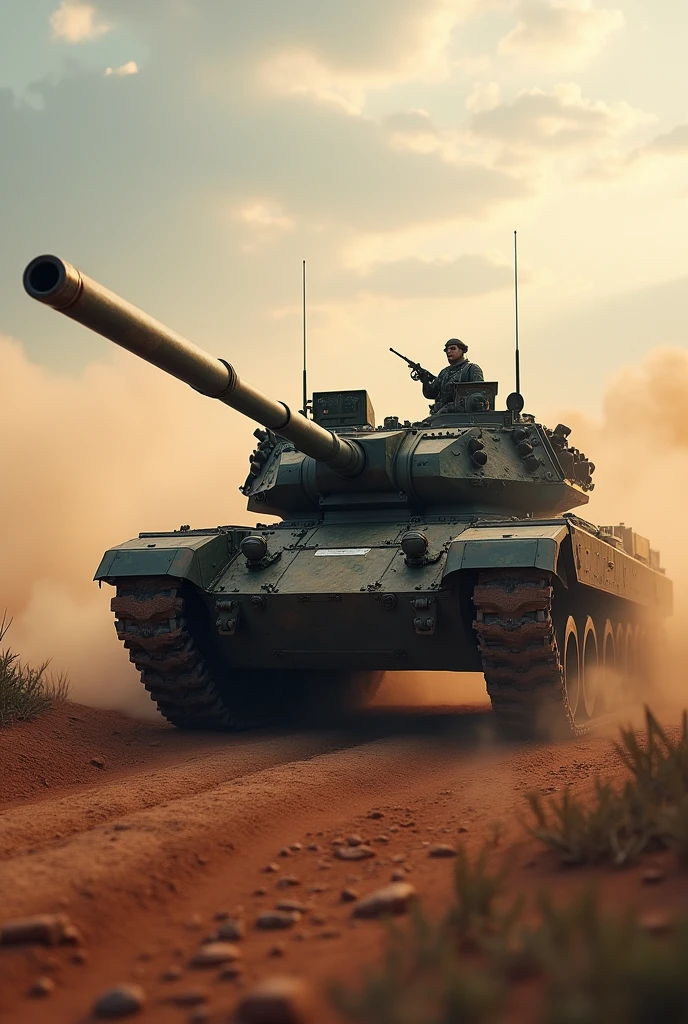 (Highest quality、masterpiece、8k))、Mechanically correct、Very detailed、High resolution、Cinematic lighting、Realistic、Intricate details、((Dynamic composition))、Armored Tank、camouflage、Rising dust、Veteran Cat Tank