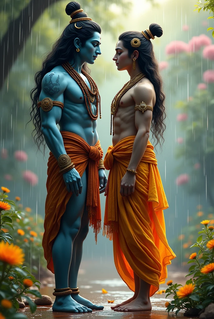 Lord mahadev with lord Shree Krishna enjoying Savan weather both height are same