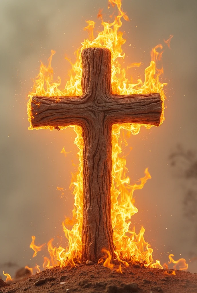 a cross in the shape of a hand-drawn drawing, with fire around.