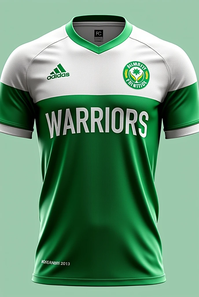 Green and white football shirt with the inscription "Warriors" 