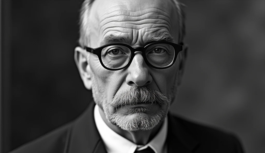 make a black and white image of Piotr Kropotkin from the front and wearing glasses