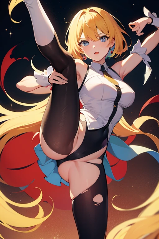 Torn tights, woman, masterpiece,((High Kick)),colorful