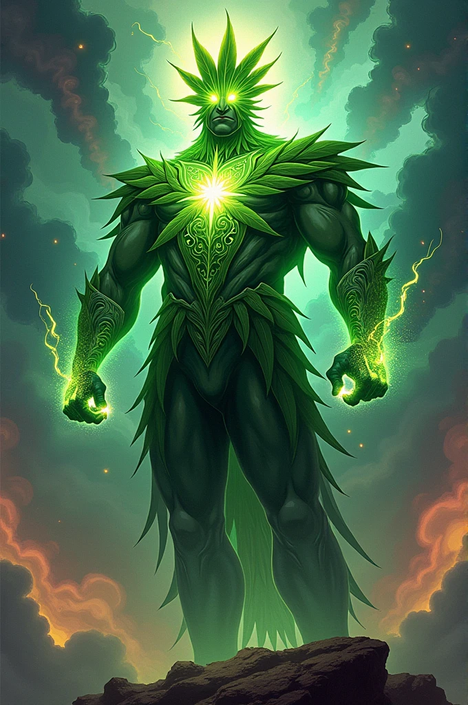 Create an image of a superhero marijuana leaf