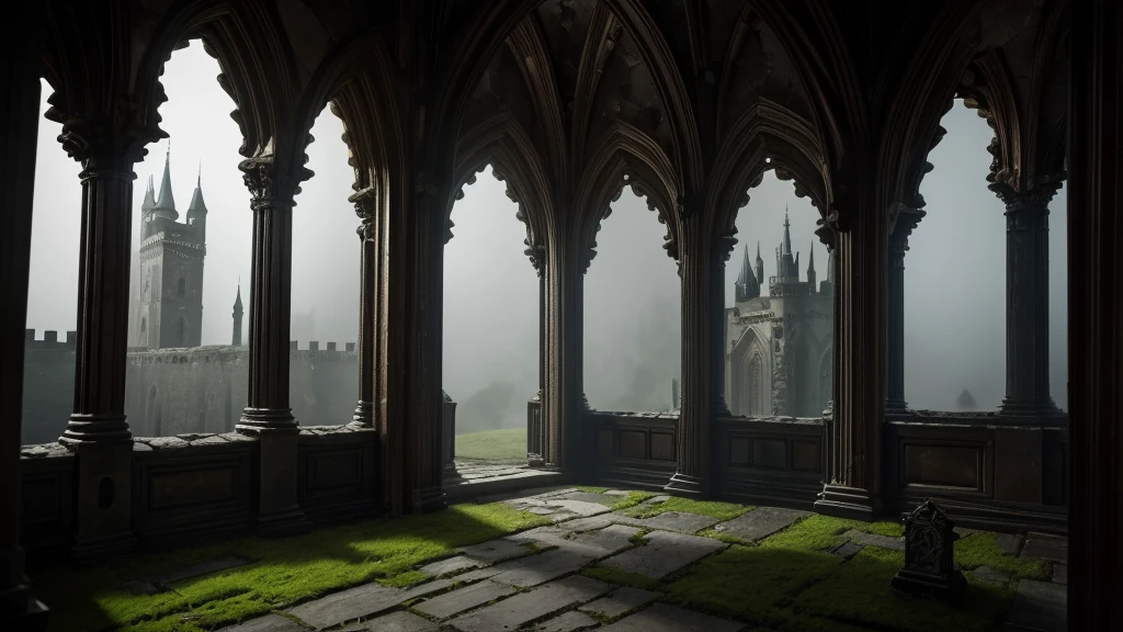 Clear, Here is a more detailed prompt for the skull castle in a photorealistic image:

"Imposing grey stone Skull Castle, with gothic architecture and sculpted details in the shape of skulls. The structure rises on a rocky hill, surrounded by a dense fog that creeps along the ground. The pointed towers and thick walls cast a long shadow, creating a gloomy and dark atmosphere. Small windows with stained glass peek out from between the worn stones. Creepers and moss partially cover the walls, giving it an old and abandoned look. The light of dawn or dusk dimly illuminates the scene, creating dramatic plays of light and shadow. Realistic textures on each stone, with intricate sculptural details. High resolution image capturing the imposing presence of the castle and the gloomy atmosphere surrounding it." 