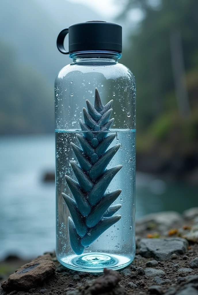 A water-filtering bottle with shark teeth inside