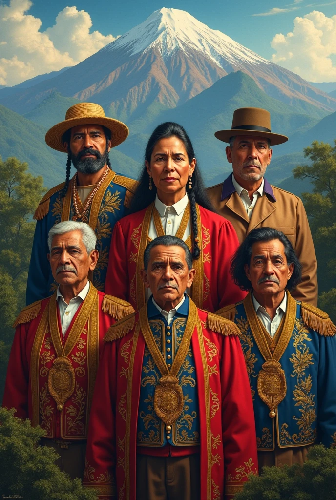 Make a wallpaper that includes all the heroes of Honduras (the Lempira chief, Francisco Morazan, Dionisio de Herrera, Jose Trinidad Cabanas, Jose Trinidad Reyes, Jose Cecilio del Valle)