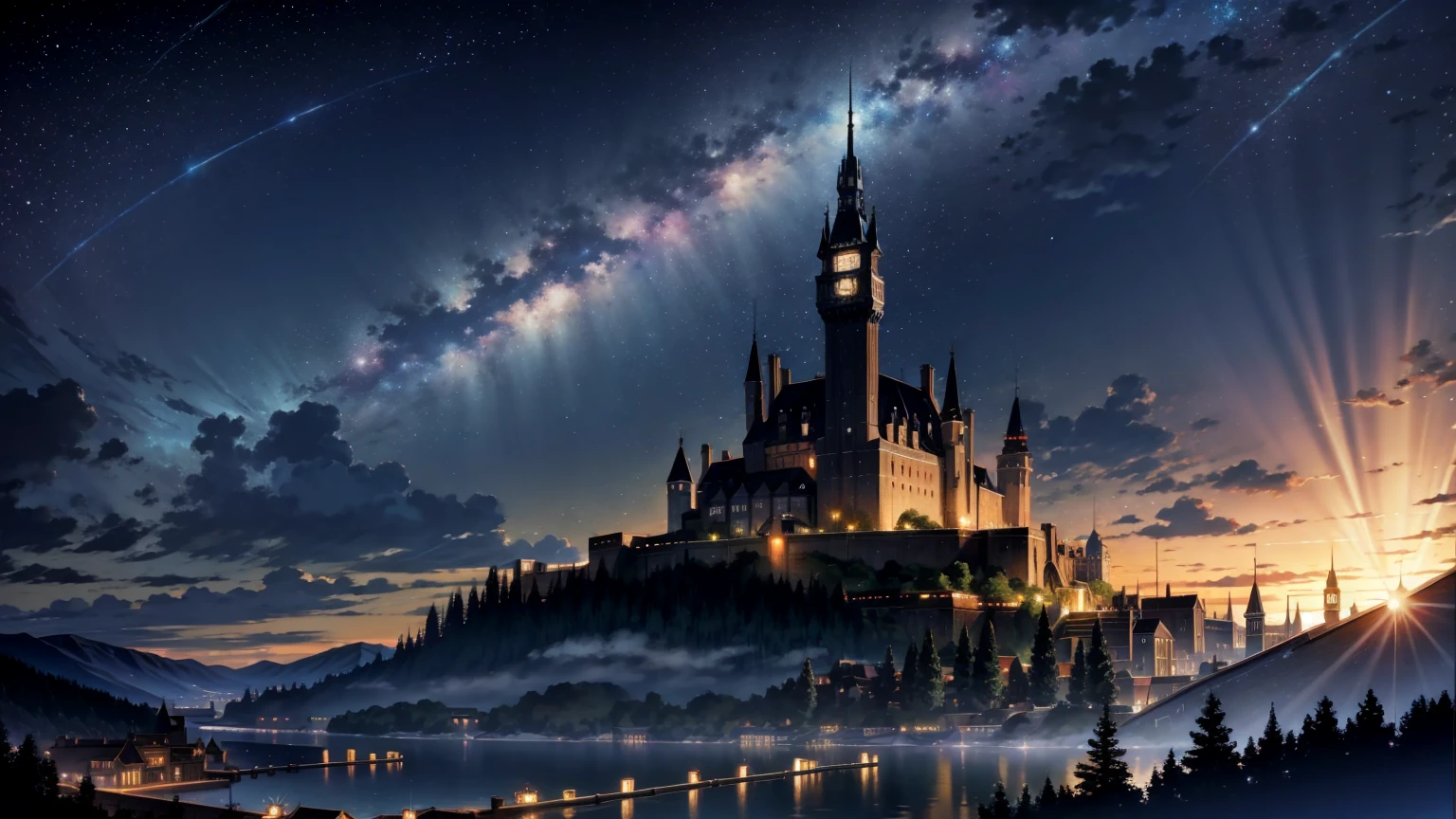 middle ages　Fantasy　　Night view　Starry Sky