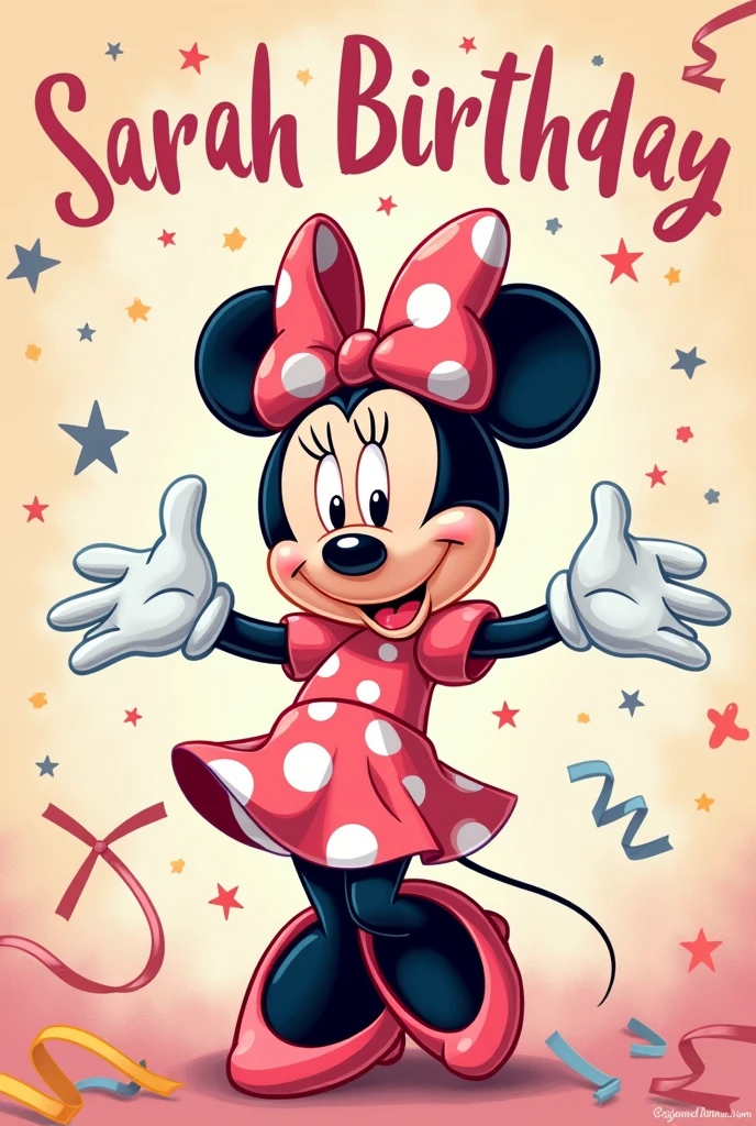 You can create a Minnie Mouse birthday invitation that says we invite you to Sarah's birthday this Friday, June 11, 2024! And also please decorate it