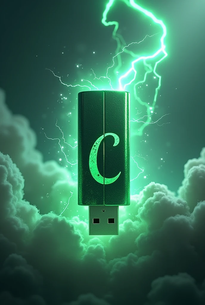 A green USB memory with the letter C written on it, containing the memory of Cyclone