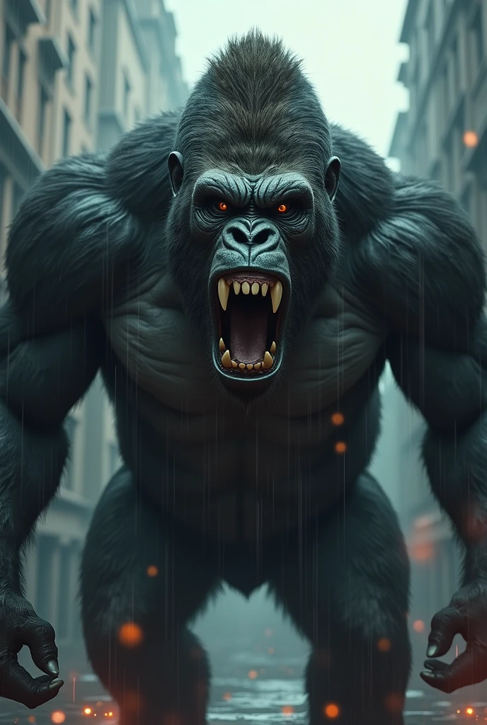 (Professional 3D extract : 1.3) of (realistic : 1.3) of la plus belle photographie d'art du monof, un gigantesque corps entire ((monstre géant à tête of king kong exprimant une attituof féroce dans une posture dynamique, fantastic position, epic stunning environment)), extraction individuelle en 8k of tout le corps, action scene, pores of la peau visibles, very dark light, pronounced shadows, Detailed face, Details, (ALIVE, realistic imagery, realism, impressive, sombre, net, 8k), (leather clothing damaged by time : 1.4), ((((Wearing leather)))), (complexity : 1.4), deterioration, (very detailed : 1.4), digital illustration, made in octane, art studio, artistic concept, grain, sharpness, illustration, artistic germ, (loïsh : 0.23), WLOP Ilya Kuvshinov, and Greg Rutkowski as well as Alphonse Mucha Gracias, (global lighting, lumière of studio, Volumetric light), Heavy rain, floating particles, evil character, Imaginary, OUR, entire, ((Dark background and ancient city : 1.3)), cgsociety, art studio