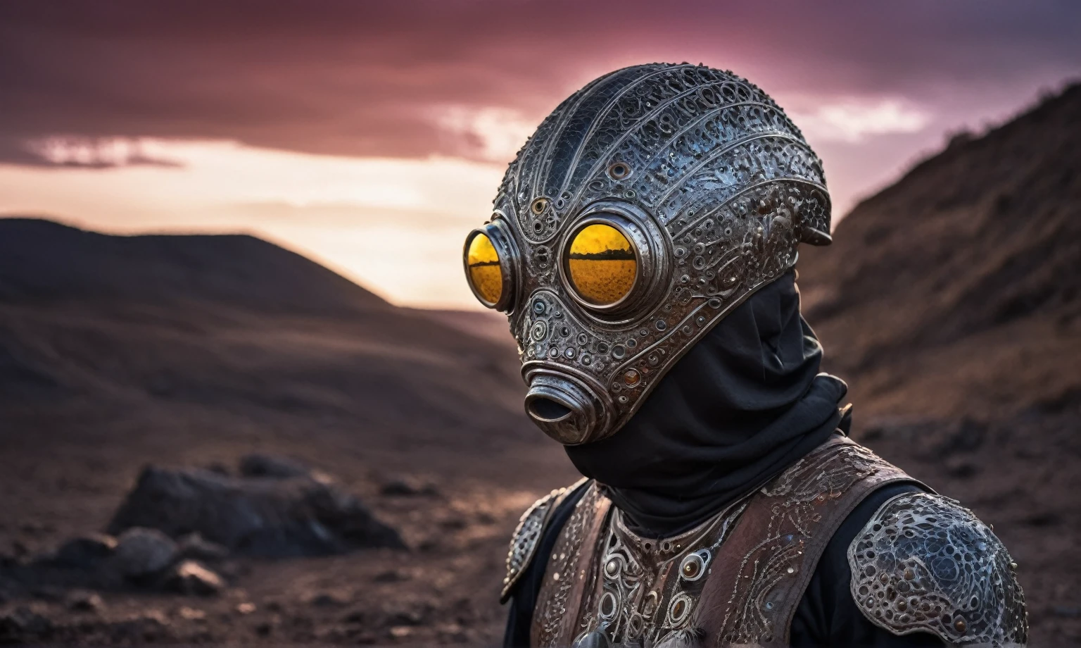 full body length shot,stupid graphite  Alien Entity,native africa ,Finnish Lapland,Cinematic,soft colors, Technicolor,natural skin textures, hyper realism, hyper detailed,Extremely detailed,High contrast,Masterpiece,Realistic,Ultra Detailed, intricate details,realistic humid leather,extremely intricate details,Epic Realistic, cinematic style, irina yermolova,high contrast,hdr,extremely detailed, [deep night landscape],masterpiece, intricate details, eyes extremely detailed, high detailed eyes,8k resolution,retina, Nikon Z9,orcian Egypt, Pisces, transition between two art styles,full body length, Double contact, X-ray, Creative, vivid light, fantasy, Abstract, Surrealism, super detailed, high resolution,insanity national folk wear,skin  almost translucent, gothic elements,Mestichino,Light particles,chaos,starfish's leather,"(The best lighting, dark, dramatic), terror.),(fish eyes, A Modern  USSR , and helmet Style,sunset Yellow White Pink Rusty, Ambient in a meteorite crater 