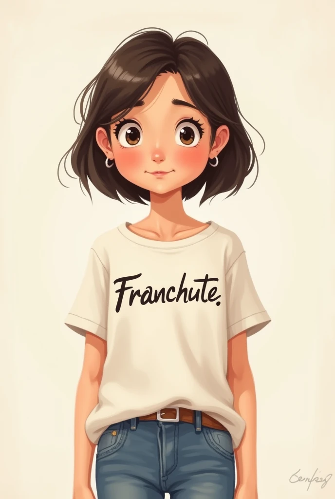 Create an image of a with a t-shirt that says Franchute