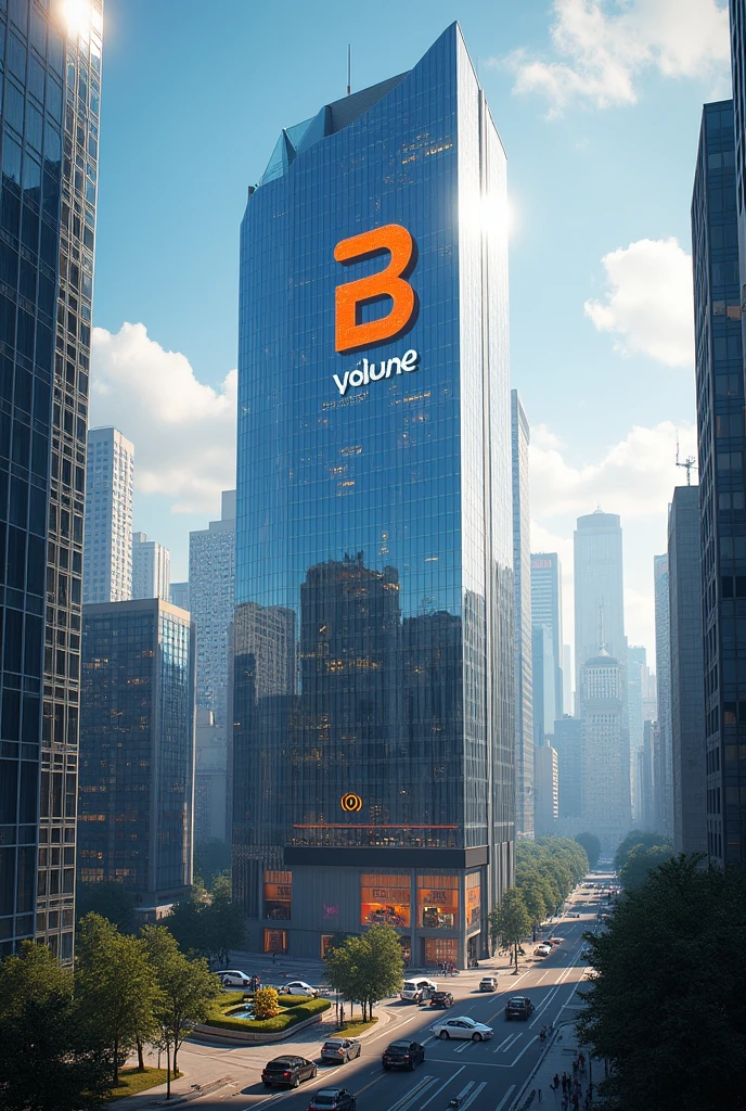 A big building in a city with logo PNG HIGH Com.