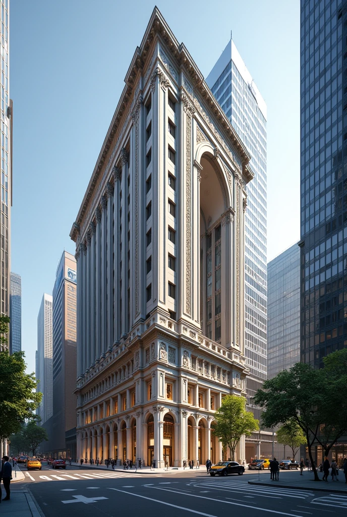 A big building in a city with logo PNG ICA