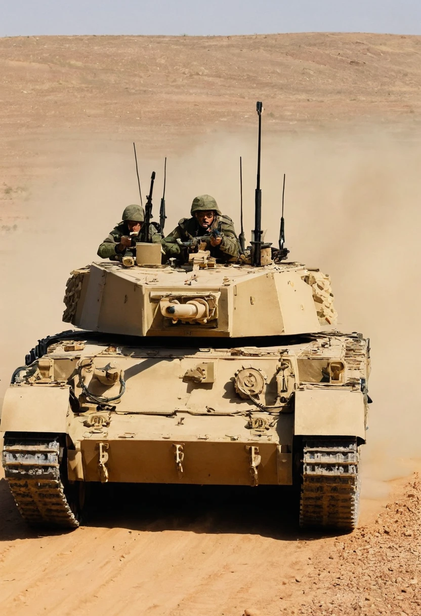 5 chrchltnks mk7, A group of cavalry attacking a tank、desert、Close-up、