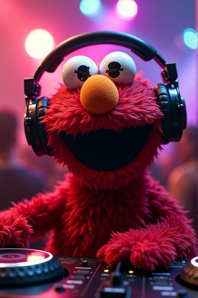 Make an Elmo with X eyes and DJ headphones