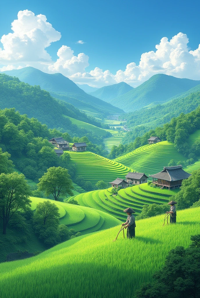 Beautiful hilly areas of Japan where rice and paddy fields grow