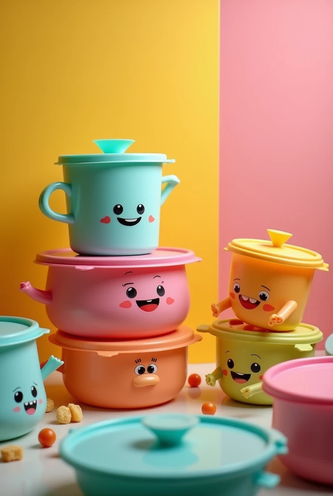 Create a fun image using only Tupperware pieces for a WhatsApp community