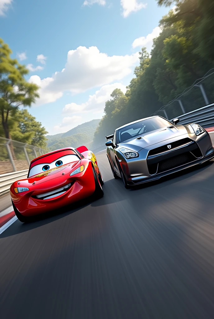 Lightning McQueen racing against Nissan skyline gtr


