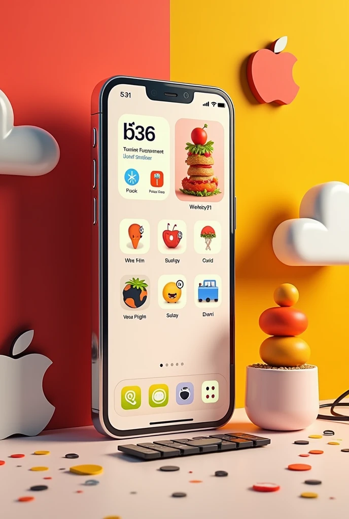 I need to redesign Apple&#39;s applications as if it were a collaboration between Apple and Totto, maintaining Totto&#39;s visual identity but without losing the essence of Apple, using the corporate colors, which are red., yellow, black and white