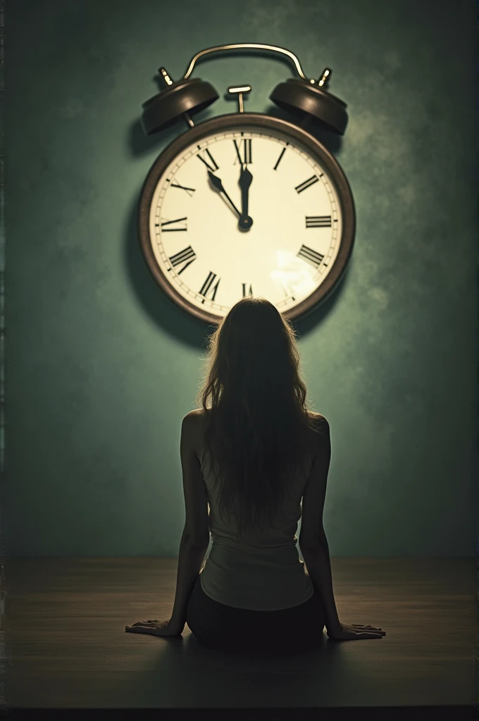 In the background, a clock ticks steadily, emphasizing the passage of time and the urgency of confronting one’s own reality. The scene captures a moment of introspection and transformation, where the person is on the brink of shedding their facades and stepping into the light of their true self.