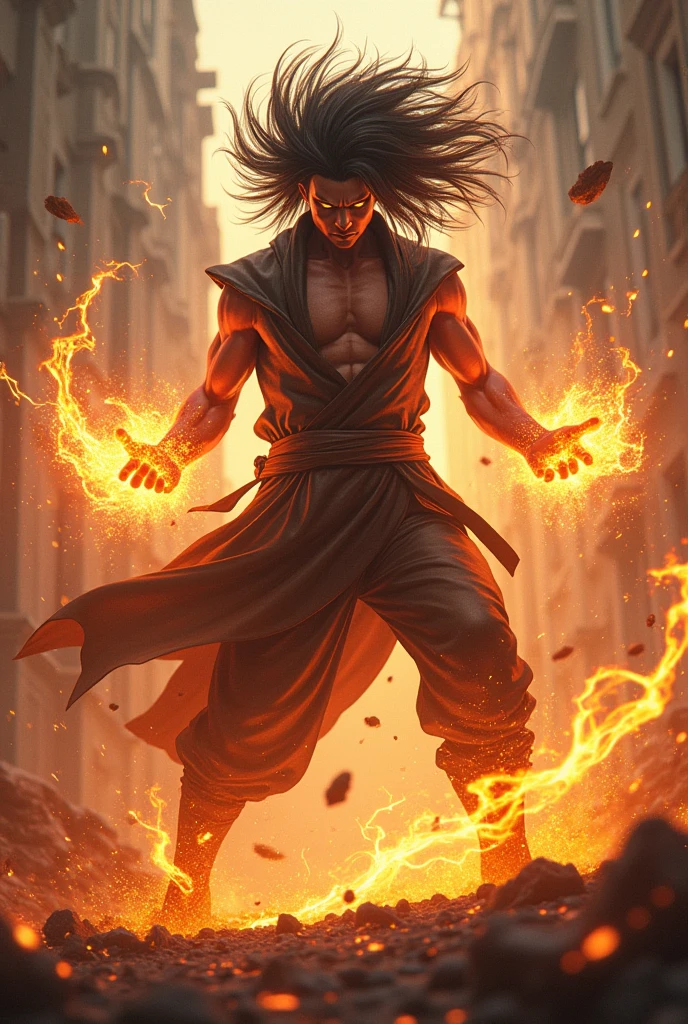 want a person using powers of destruction and with hair flying