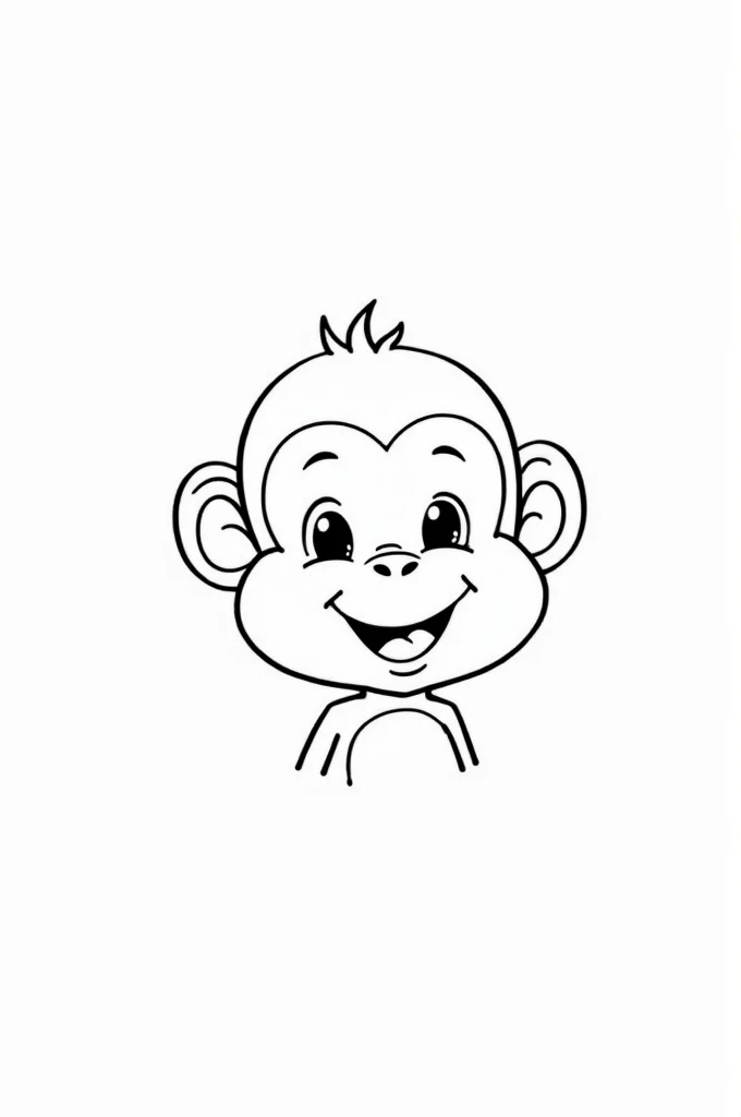 Portrait, for kids colouring, no colour, no gray-scale, no background, plain art, simple art, cartoon style, hd quality, monkey