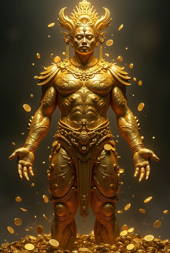Buddha-like man, ancient god々A heavenly world of shining gold, facing forward