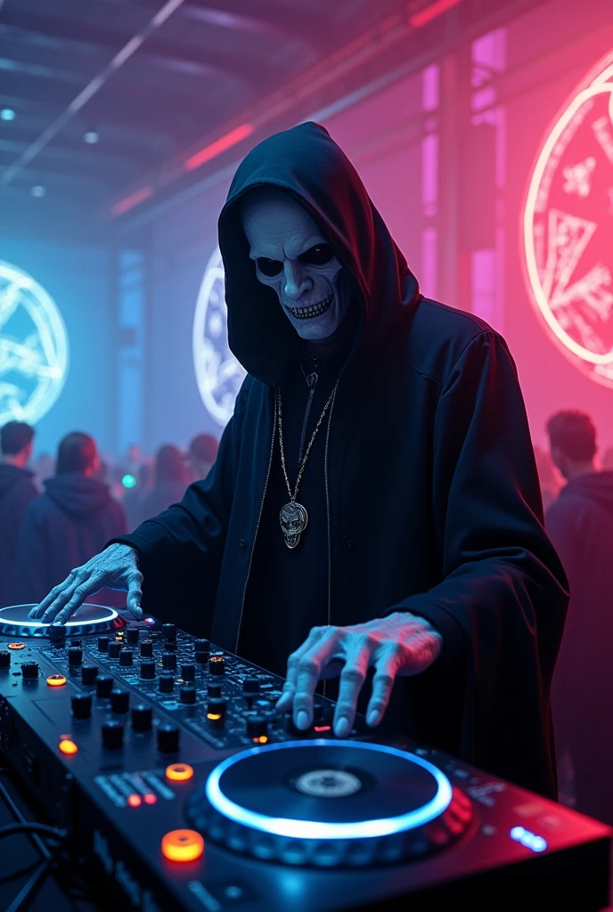 Create an image of Lord Voldemort as a DJ
