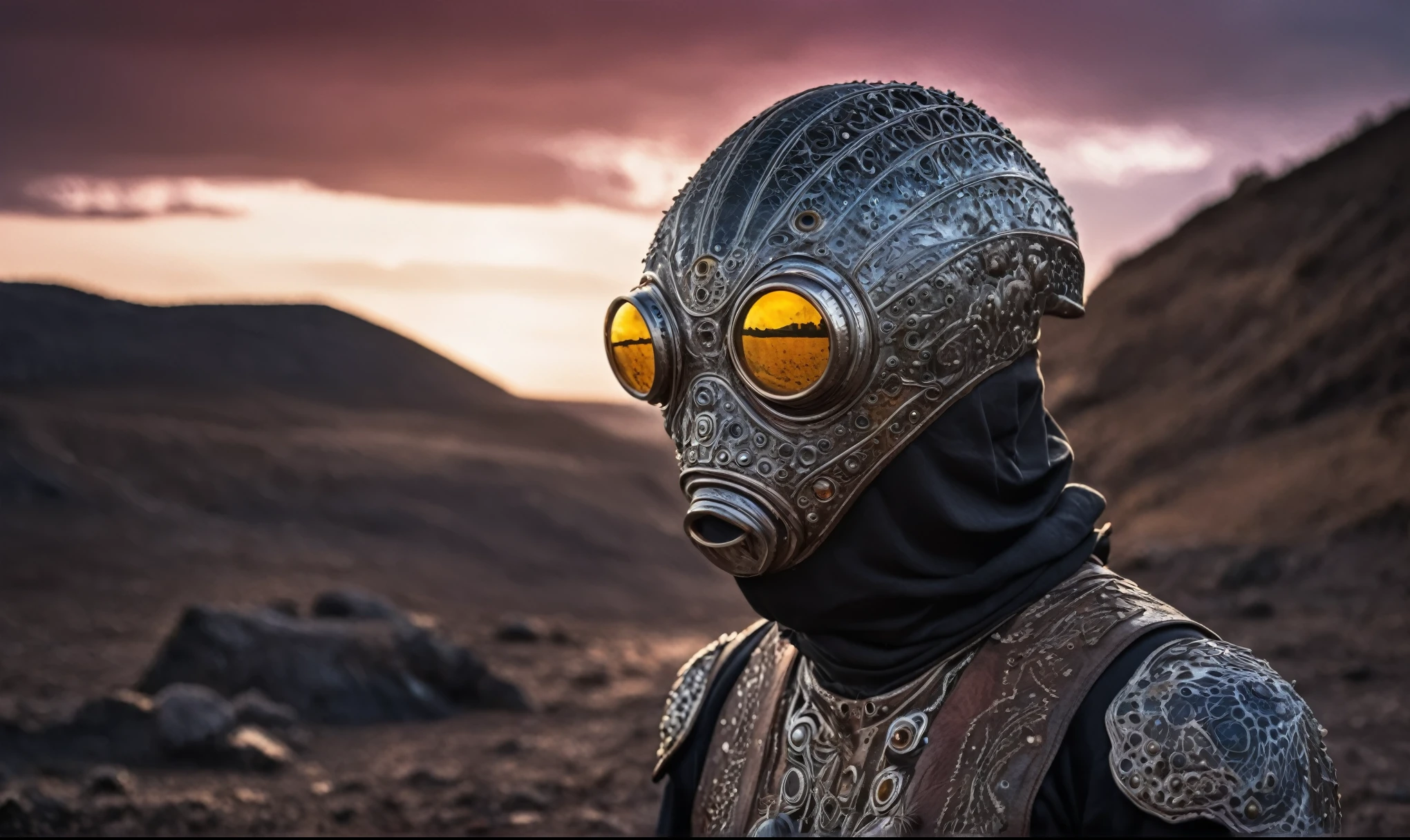 full body length shot,stupid graphite  Alien Entity,native africa ,Finnish Lapland,Cinematic,soft colors, Technicolor,natural skin textures, hyper realism, hyper detailed,Extremely detailed,High contrast,Masterpiece,Realistic,Ultra Detailed, intricate details,realistic humid leather,extremely intricate details,Epic Realistic, cinematic style, irina yermolova,high contrast,hdr,extremely detailed, [deep night landscape],masterpiece, intricate details, eyes extremely detailed, high detailed eyes,8k resolution,retina, Nikon Z9,orcian Egypt, Pisces, transition between two art styles,full body length, Double contact, X-ray, Creative, vivid light, fantasy, Abstract, Surrealism, super detailed, high resolution,insanity national folk wear,skin  almost translucent, gothic elements,Mestichino,Light particles,chaos,starfish's leather,"(The best lighting, dark, dramatic), terror.),(fish eyes, A Modern  USSR , and helmet Style,sunset Yellow White Pink Rusty, Ambient in a meteorite crater 