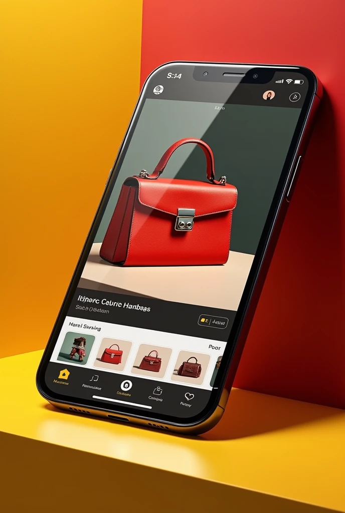 I need to do a redesign of the photo apps as if it were a collaboration between Apple and a handbag company using the corporate colors which are red., yellow, black and white