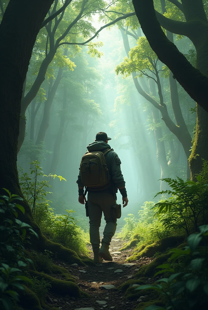 , ensuring his safety. The forest is silent, except for the chirping of birds. Suddenly, a loud roar echoes through the trees